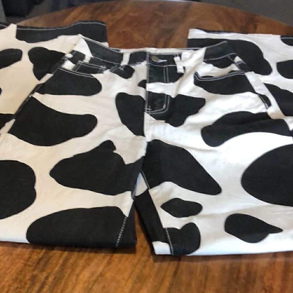 WDIRARA high waist wide leg jeans cow print size small